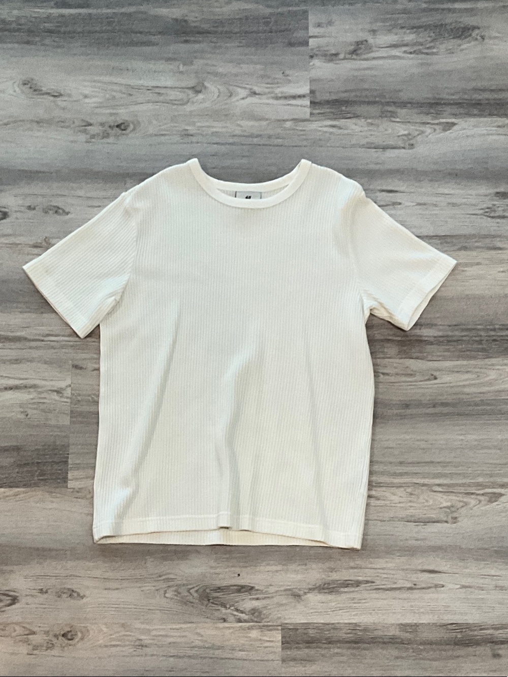 H&M White Ribbed Short Sleeve Tee